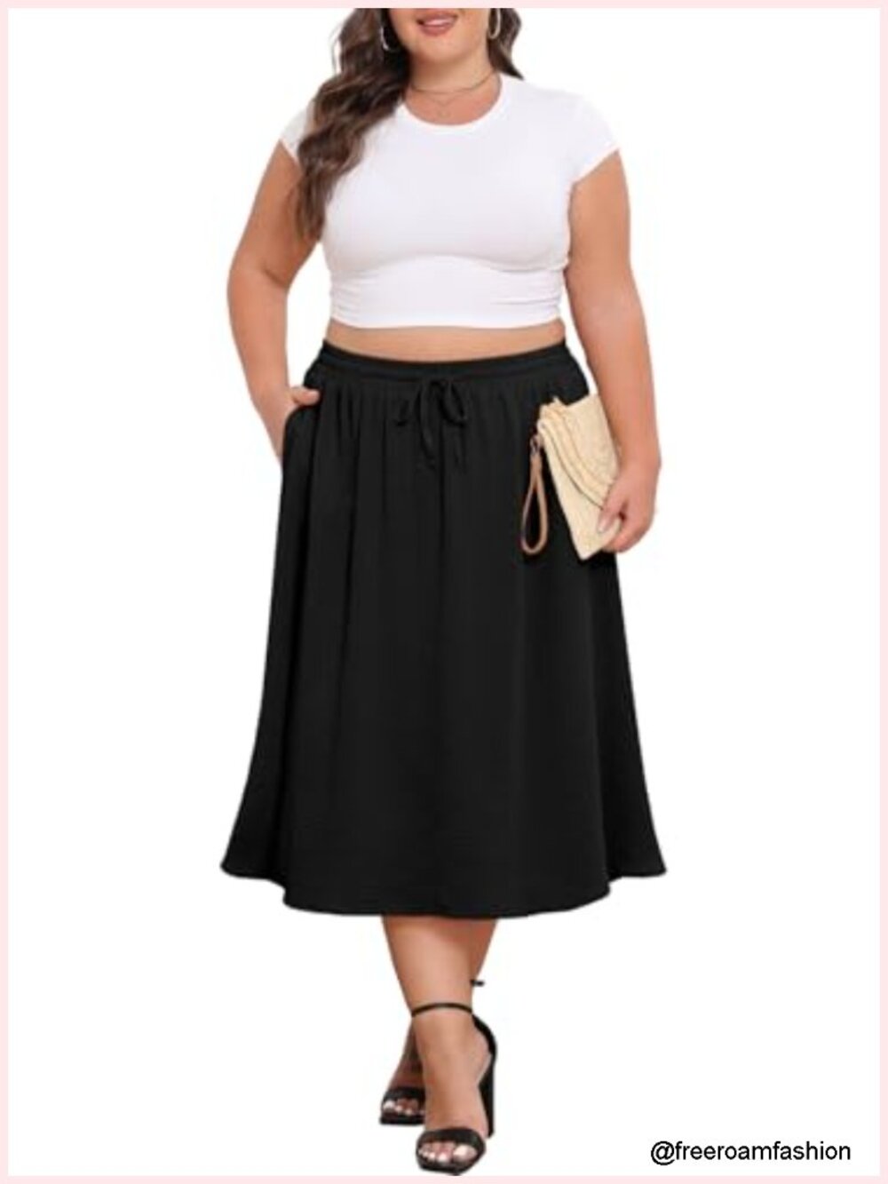Plus Size Midi Skirt Elastic High Waisted Casual Loose Boho A-Line Flowy Skirt